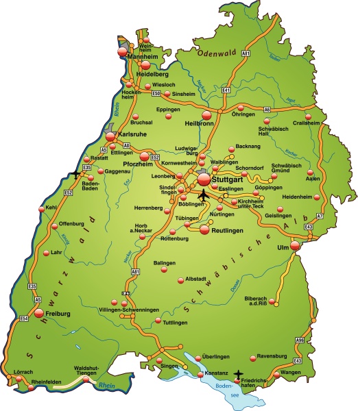 Karte Von Baden Wuerttemberg Mit Verkehrsnetz In Gr N Lizenzfreies