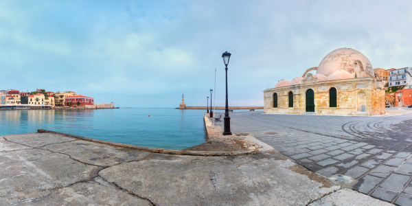 Panorama Morgen Venetian Kai Chania Kreta Lizenzfreies Foto