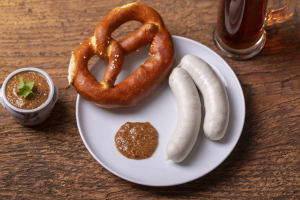 bayerische Weißwürste mit Brezel Stockfoto 28356393 Bildagentur