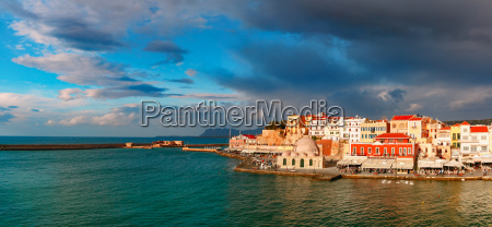 Panorama Des Alten Hafens Chania Kreta Griechenland Lizenzfreies Foto