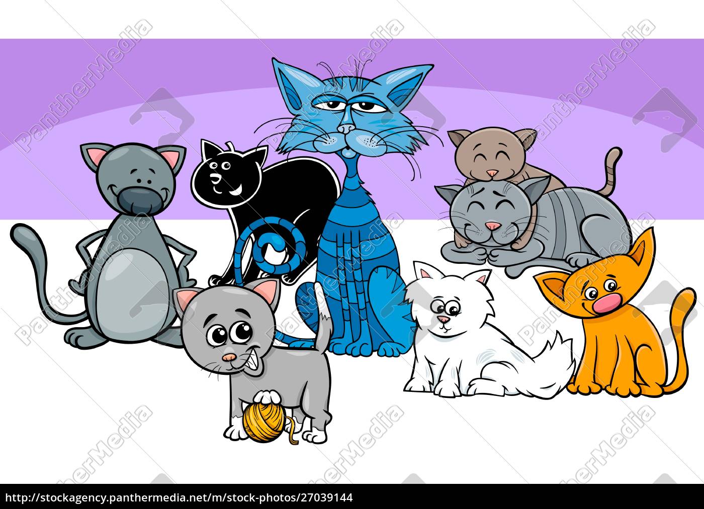 Lustige Katzen Haustiere Gruppe Cartoon Illustration Lizenzfreies