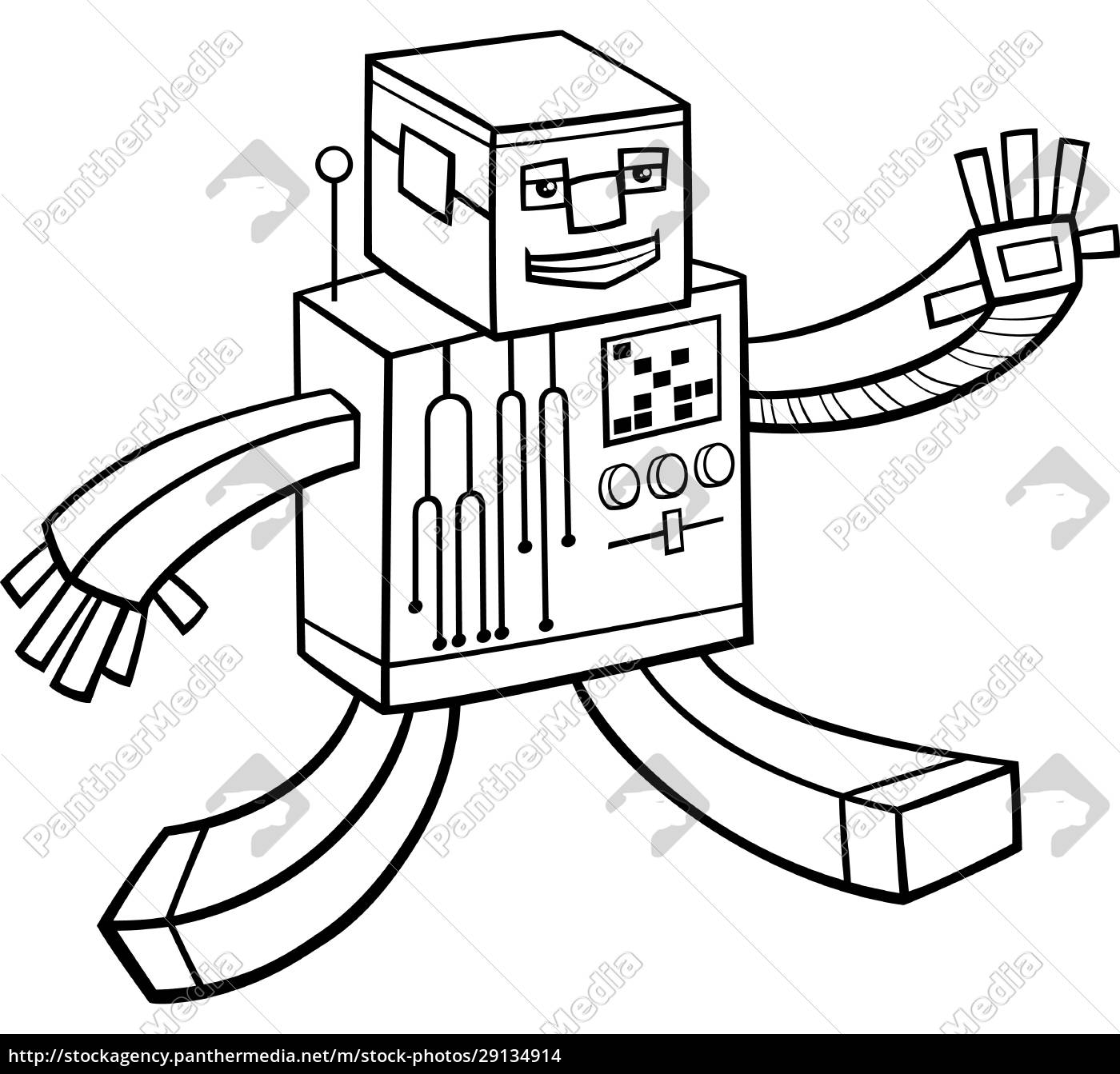 Cartoon Roboter Charakter Färbung Buchseite Stockfoto 29134914