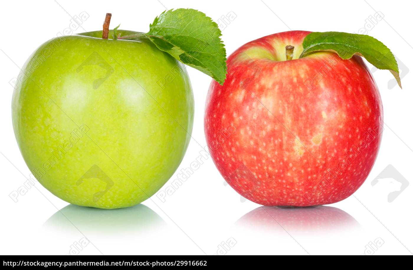 Äpfel Früchte rot grün Apfelobst mit Blättern Stock Photo 29916662