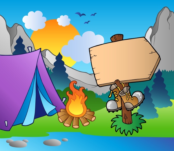 camping holzschild am seeufer