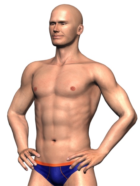 muskuloeser triumphierender mann mit nacktem oberkoerper