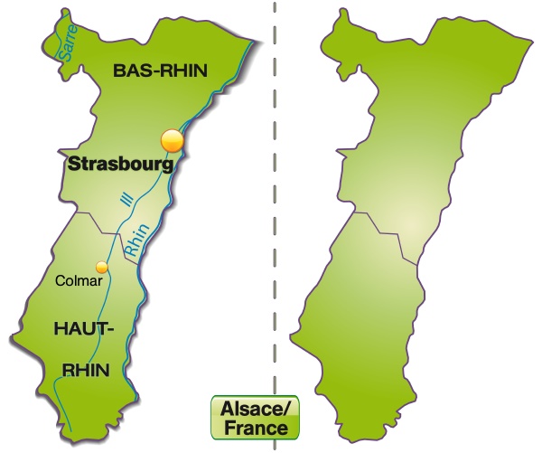 Karte von Elsass mit Grenzen in Grün - Stockfoto - #10888626