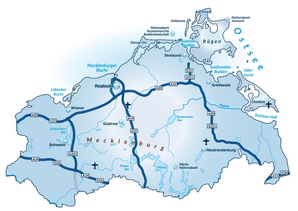 Karte Von Mecklenburg-Vorpommern Mit Verkehrsnetz In - Lizenzfreies ...