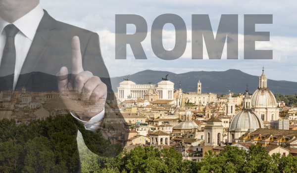 rom skyline bei tag mit geschaeftsmann