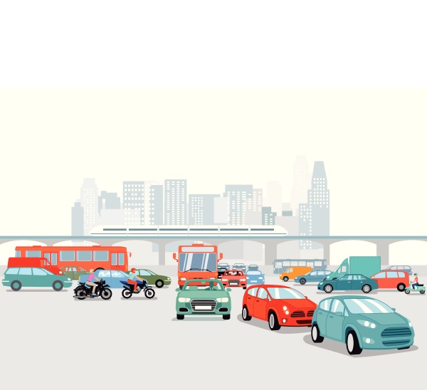 grossstadt mit autos verkehrs illustration