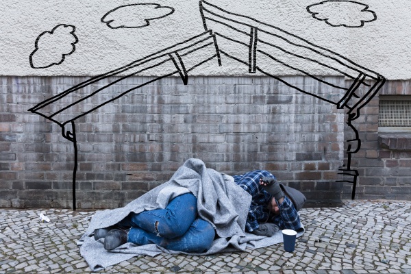 obdachloser, bettler, der, auf, straße, schläft - 24558994
