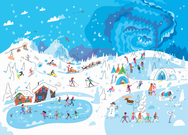 viele menschen geniessen winteraktivitaeten im skigebiet