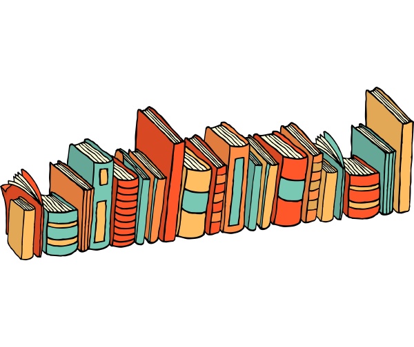 verschiedene stehende buecher bibliotheksstapel