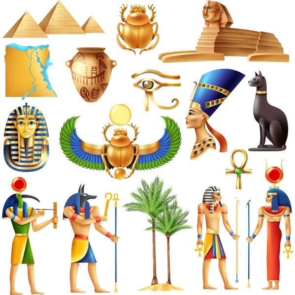AEgypten symbole im cartoon stil mit