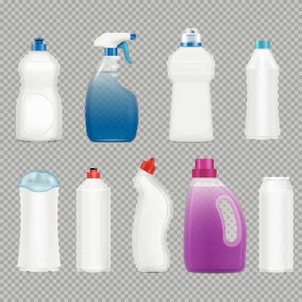 waschmittelflaschen set von realistischen bildern auf