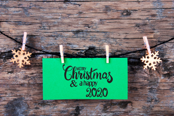 green label mit englischer kalligraphie merry