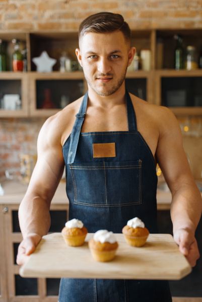 naked, man, in, apron, holds, tray - 28072682