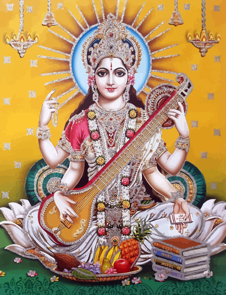 hinduismus gott saraswati spirituelle spiel veena