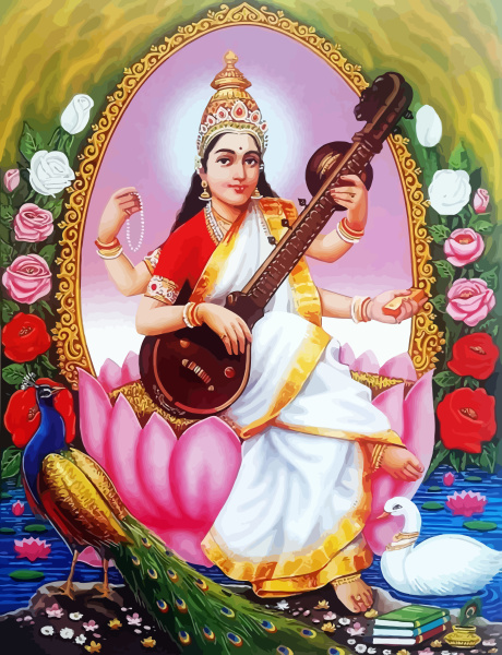 hinduismus gott saraswati spirituelles spiel veena