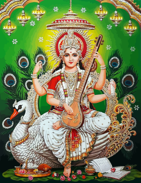 hinduismus gott saraswati spiritueller schwan spiel
