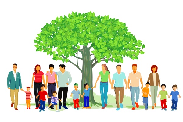 froehliche familiengruppe in der natur illustration