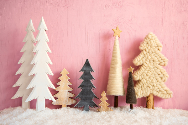 weihnachtsbaeume schnee retro rosa grunge holz