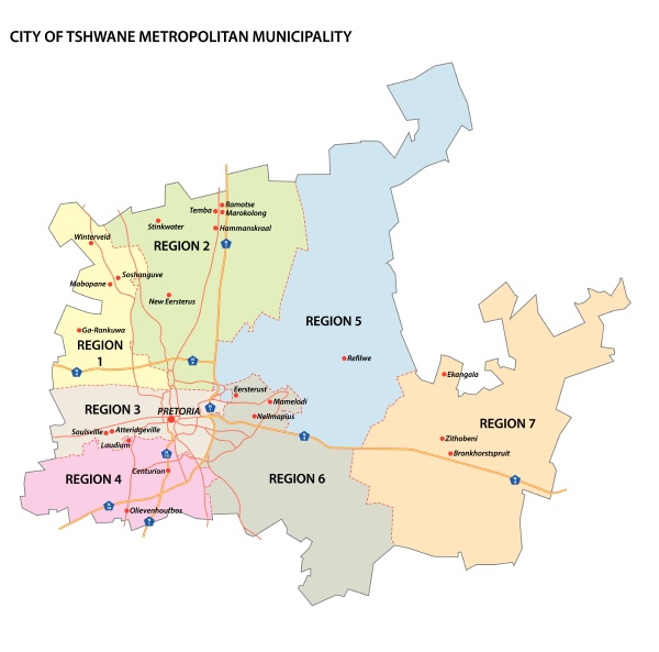 administrative vektorkarte der metropolgemeinde tshwane gauteng