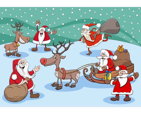 weihnachtsmann zeichentrickfiguren gruppe auf weihnachten