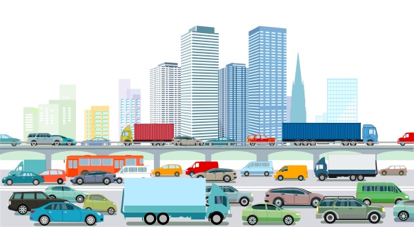 autobahn mit einer grossstadt illustration