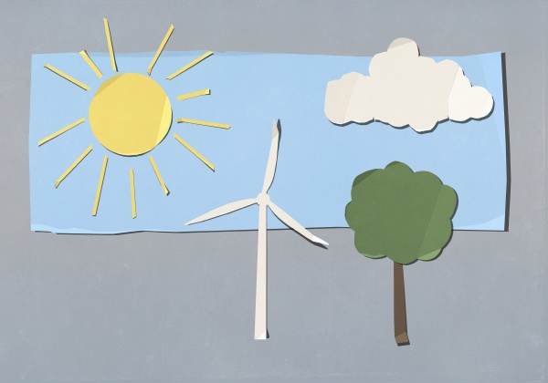 umwelt und windkraftanlagen schneiden symbole