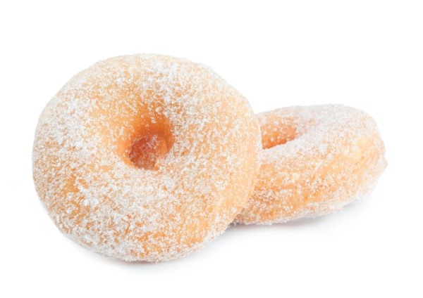 donuts mit zucker auf weissem hintergrund