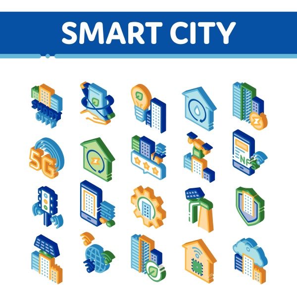smart city technologie isometrische symbole setzen