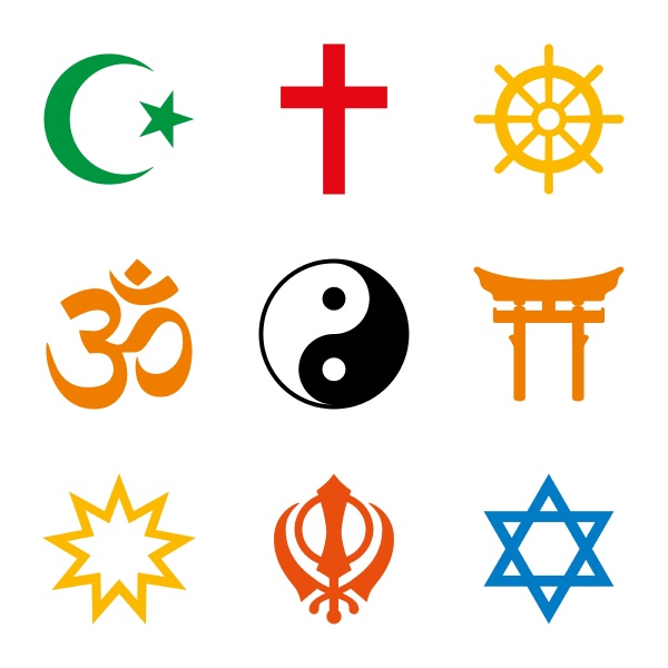 weltreligionen neun farbige symbole grosser religioeser