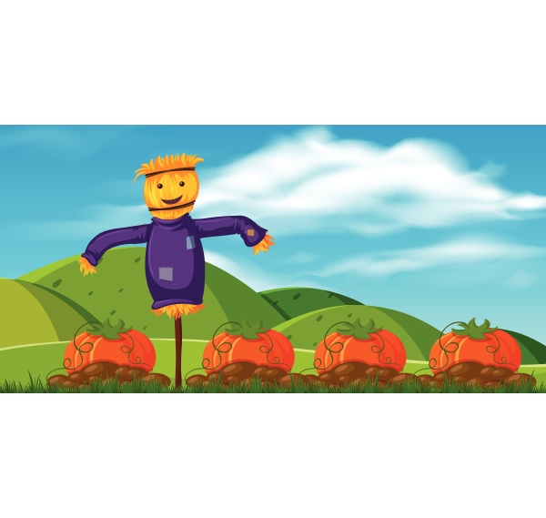 lustige vogelscheuche in pumpkin farm