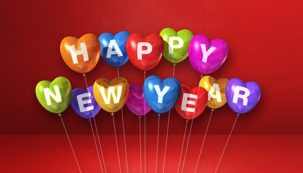 bunte happy new year herzform ballons