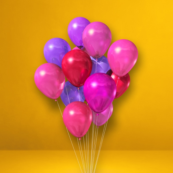 rosa ballons buendeln sich auf gelbem