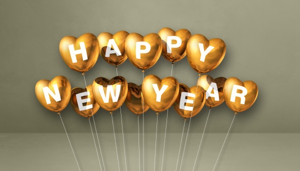 goldene happy new year herzform ballons