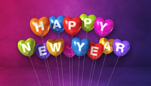 bunte happy new year herzform ballons