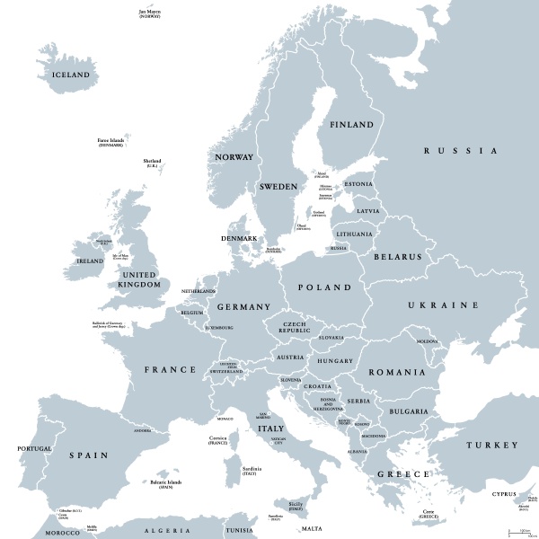 europa graue politische landkarte ein kontinent