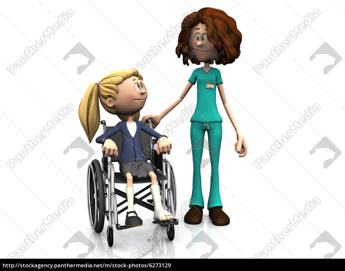 Cartoon Krankenschwester Und Madchen Im Rollstuhl Stockfoto Bildagentur Panthermedia