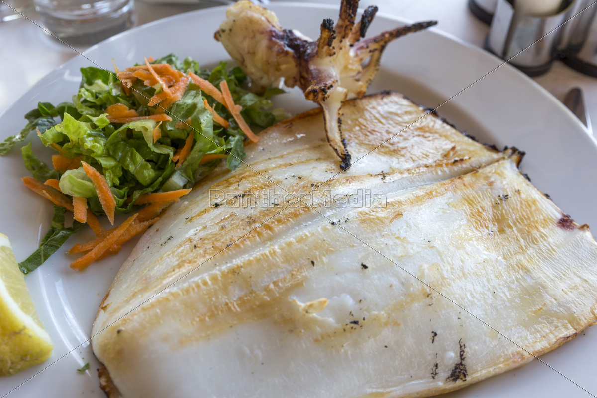 Tintenfisch vom Grill mit Beilagen Griechenland - Lizenzfreies Foto ...