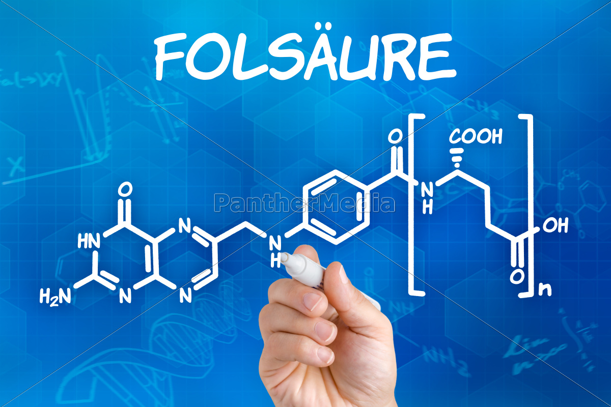 Hand zeichnet chemische Strukturformel von Folsäure - Stockfoto