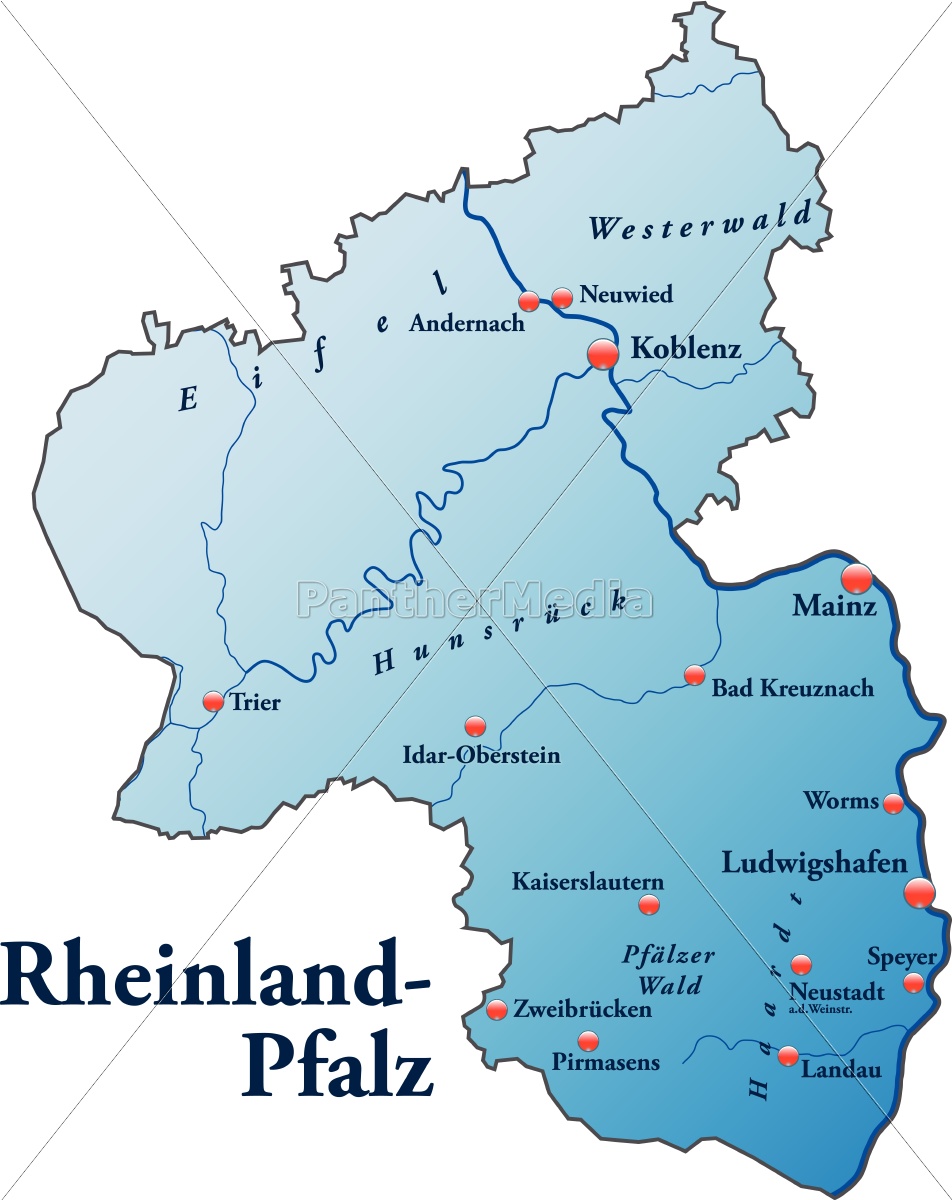 Karte Von Rheinland Pfalz Als Ubersichtskarte In Blau Lizenzfreies Bild 10635181 Bildagentur Panthermedia