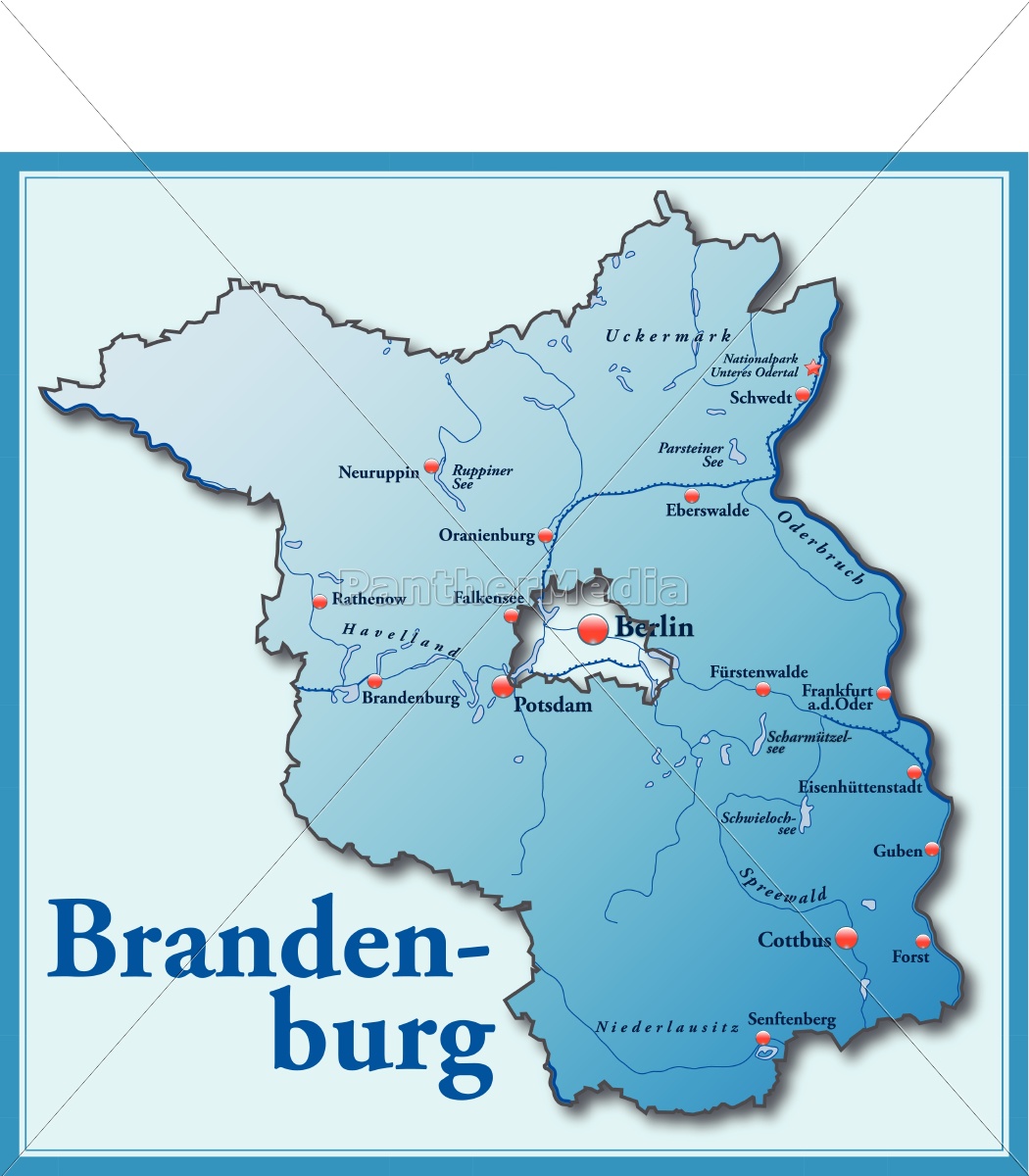 Karte von Brandenburg als Übersichtskarte in Blau - Lizenzfreies Bild #10635161  Bildagentur 