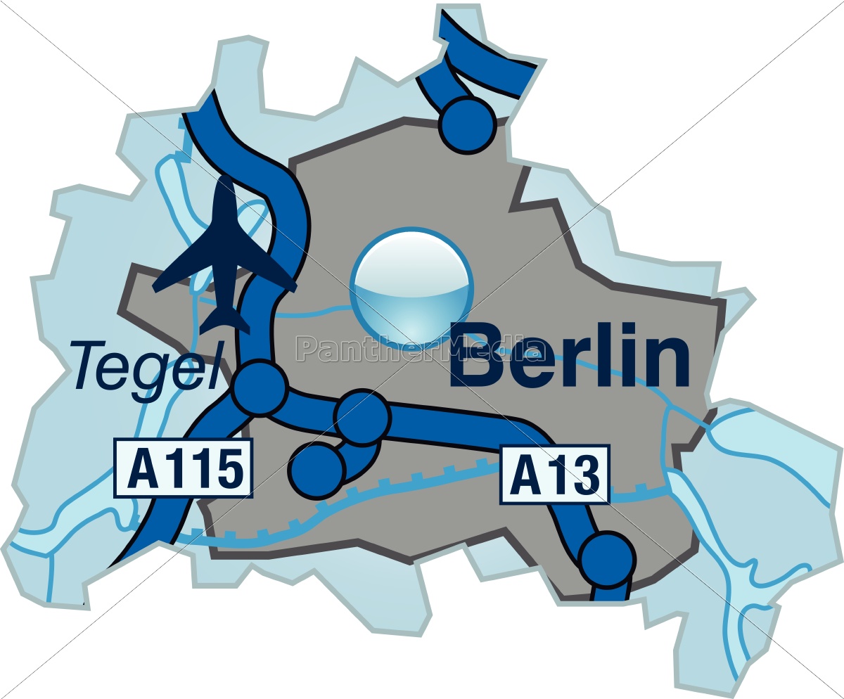 Karte von Berlin mit Verkehrsnetz in Blau - Stockfoto - #10638831
