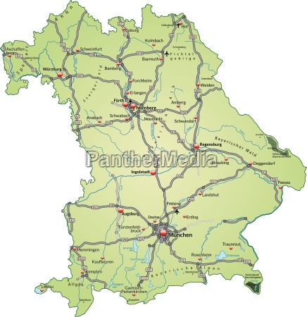 Inselkarte Von Bayern Mit Verkehrsnetz In Pastelgrün - Lizenzfreies ...