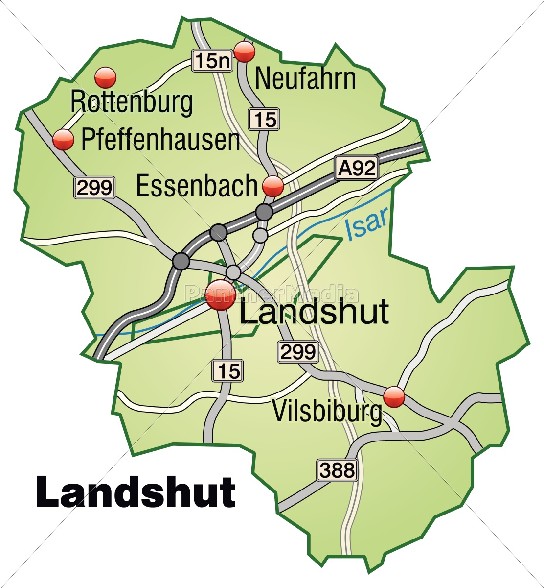 Karte Von Landshut Mit Verkehrsnetz In Pastellgrün - Lizenzfreies Bild ...