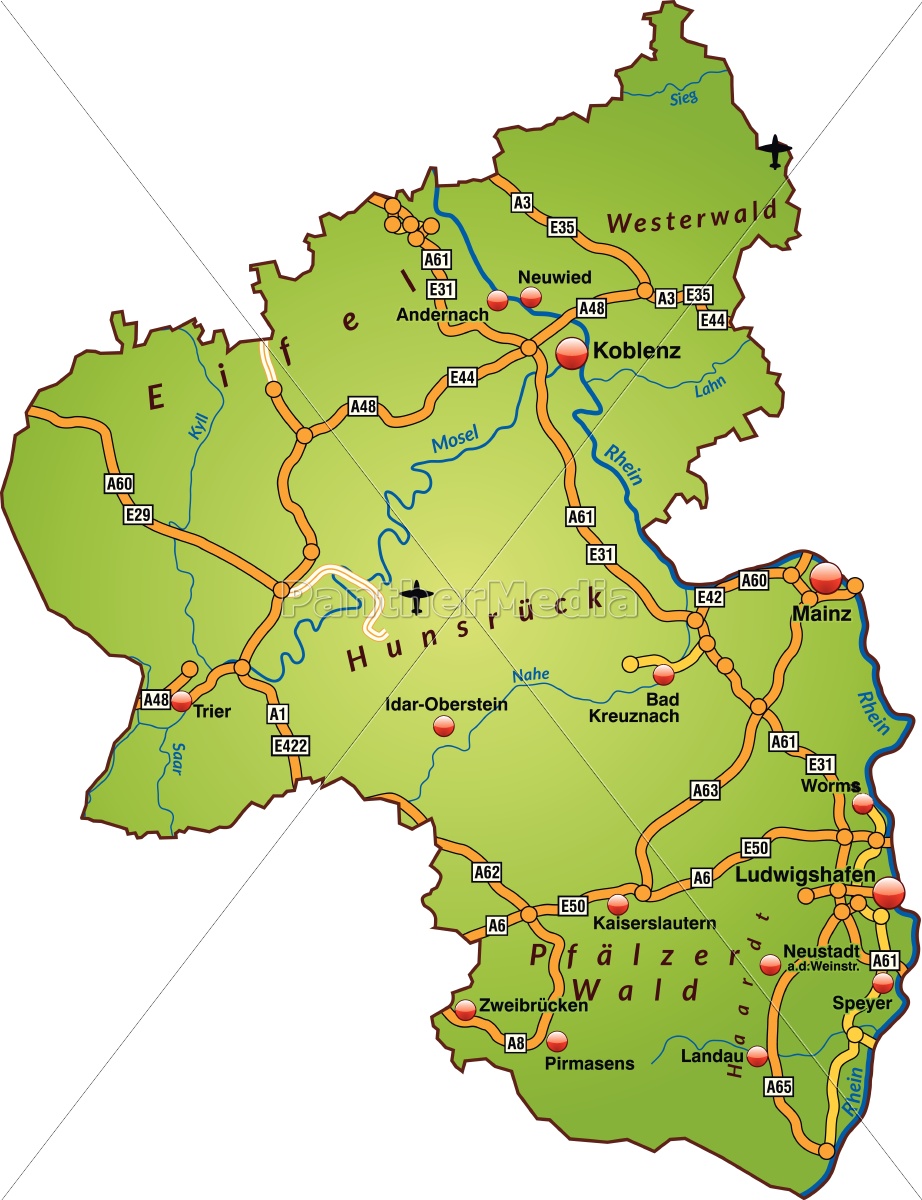 Karte von RheinlandPfalz mit in Grün Stockfoto 10640199 Bildagentur