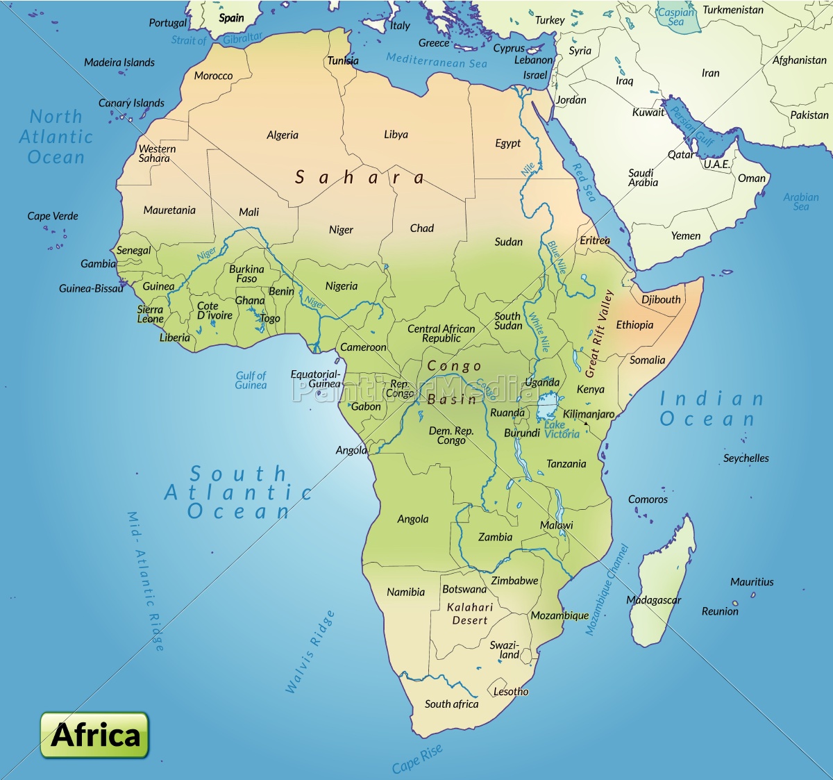 Karte von Afrika als Übersichtskarte - Lizenzfreies Bild - #10655039