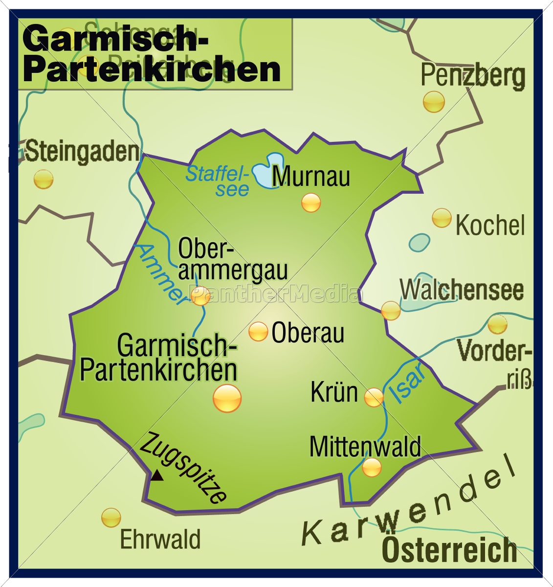 Karte von Garmisch-Partenkirchen als Übersichtskarte - Lizenzfreies