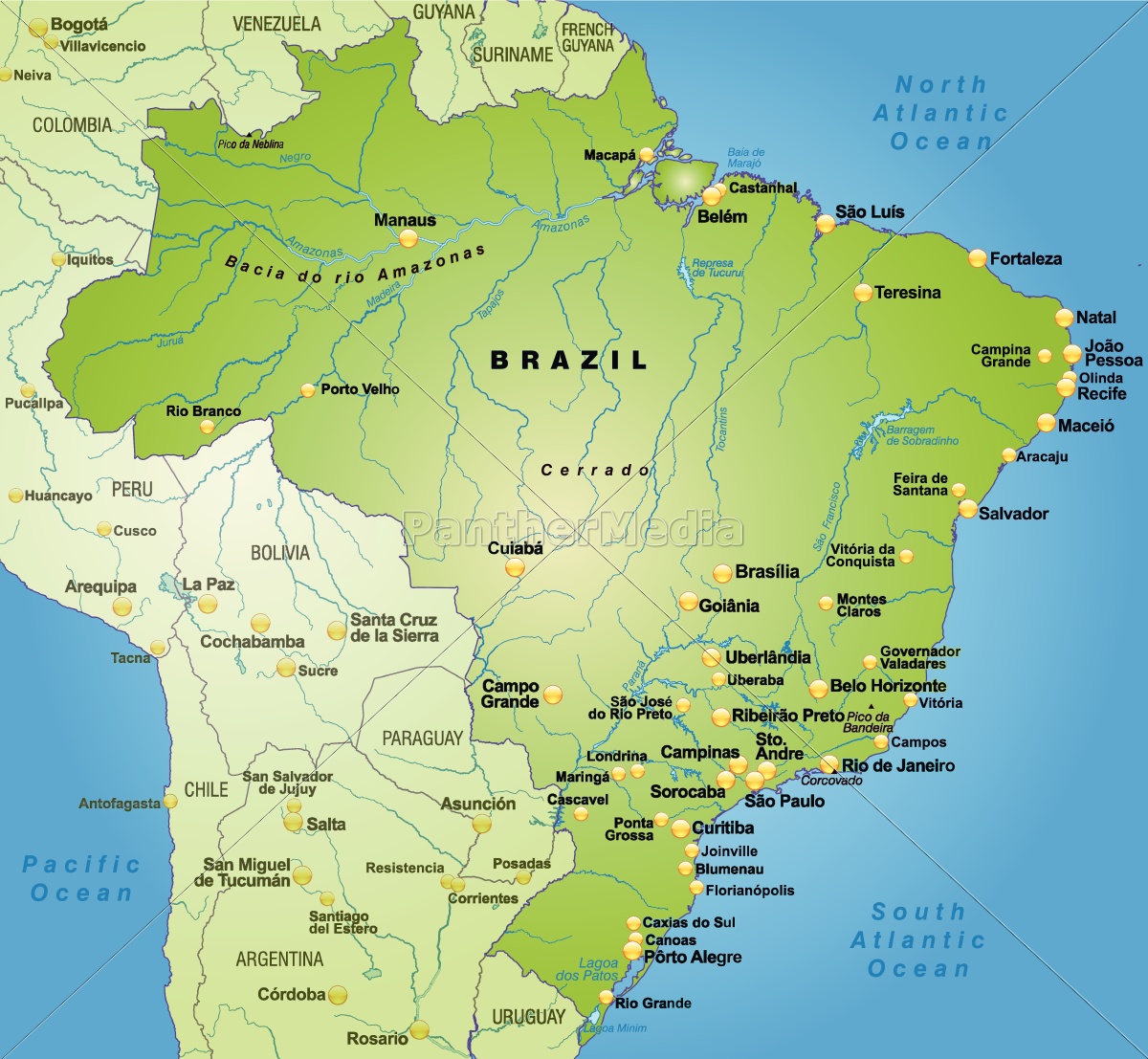 Karte von Brasilien als Übersichtskarte in Grün ...